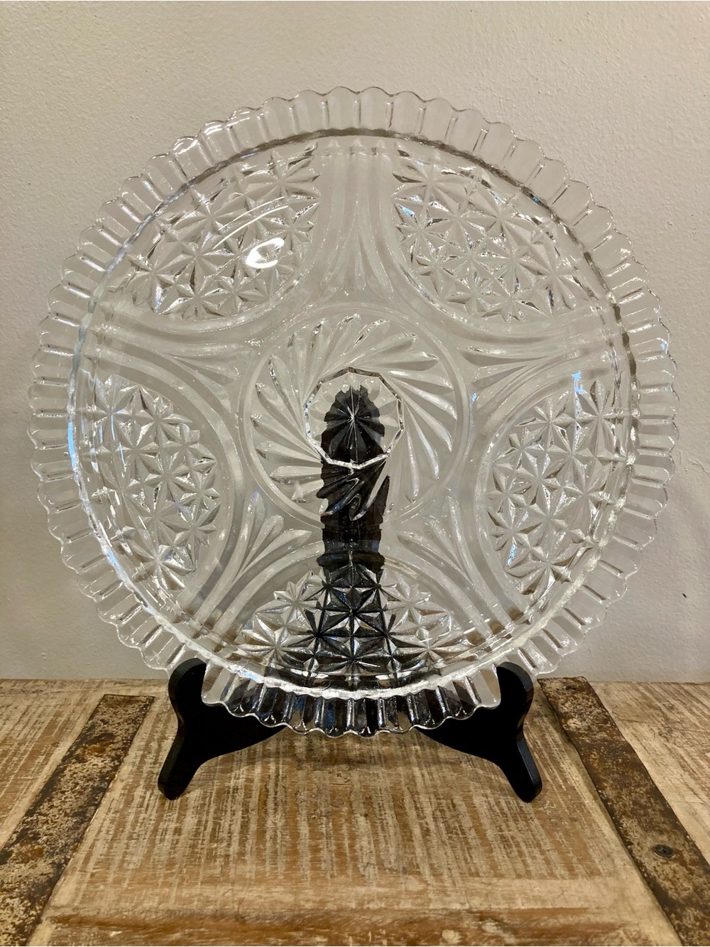Clear Pressed Glass Serving Platter Stars & Bars Anchor Hocking